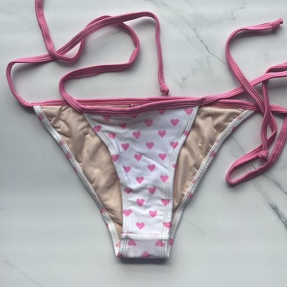Leg Avenue Hot Pink & White Heart String Bikini Set​ - Picture 4 of 7